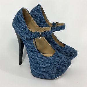Madison by Shoedazzle Blue Tweed Platform 7.5 Heel